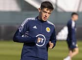 Aaron Hickey trains with Scotland ahead of the trip to Poland to face Ukraine. (Photo by Alan Harvey / SNS Group)