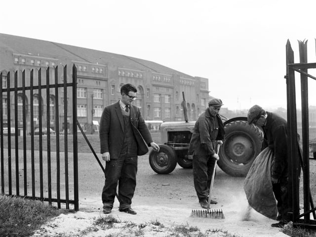Groundsmen spread disinfected sawdust at Murrayfield Stadium as a foot and mouth precaution.