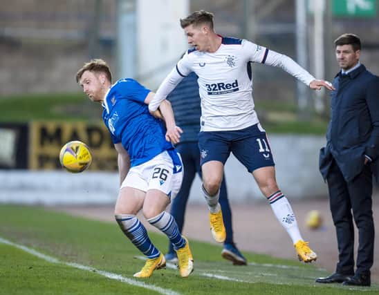 St Johnstone's Liam Craig (left) and Cedric Itten in action during a Scottish Premiership match between St Johnstone and Rangers at McDiarmid Park, on April 21, 2021, in Perth, Scotland. (Photo by Rob Casey / SNS Group)
