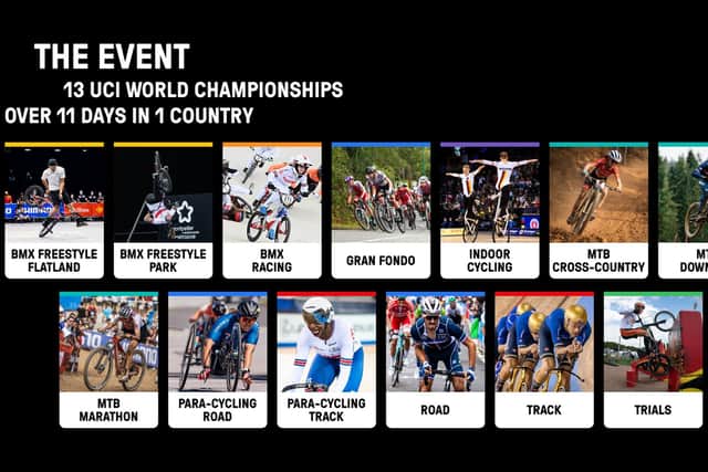 The championships will bring 11 cycling categories together for the first time. Picture: UCI
