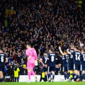 Scotland players and fans celebrate after the 3-2 win over Israel at Hampden (Photo by Sammy Turner / SNS Group)