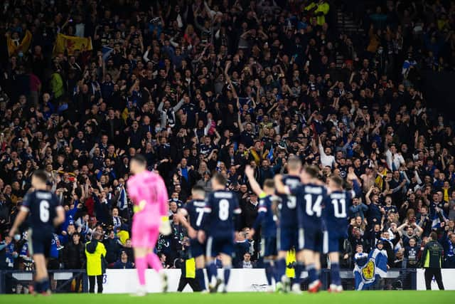 Scotland players and fans celebrate after the 3-2 win over Israel at Hampden (Photo by Sammy Turner / SNS Group)