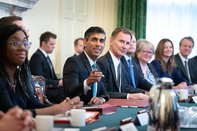 Prime Minister Rishi Sunak (centre), alongside the Chancellor of the Exchequer, Jeremy Hunt, (centre right) holds his first Cabinet meeting in London. Picture: Stefan Rousseau - WPA Pool/Getty Images