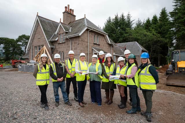 from left to right: Lucy McDonald Quantity Surveyor for Burns Construction, Robbie Copland site foreman for Burns Construction, Niall Ritchie Outdoor Activity Officer, Provost, Councillor Anne Stirling, Malcolm Grant Outdoor Activity Officer, Councillor Powell, Avril Nicol Head of Service, Scott Warrander Council Architect, Susi McLarty Live Life Outdoors Team leader, Rachel Boal Outdoor Activity Officer.