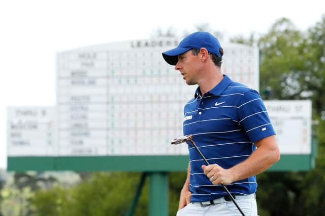 Rory McIlroy walks across the 18th green during the first round of the 2019 Masters at Augusta National Golf Club. Picture: Kevin C. Cox/Getty Images