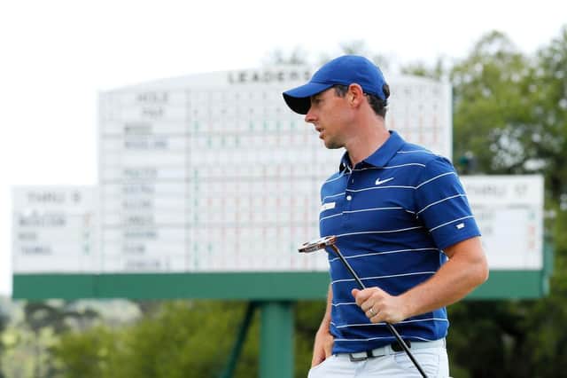 Rory McIlroy walks across the 18th green during the first round of the 2019 Masters at Augusta National Golf Club. Picture: Kevin C. Cox/Getty Images