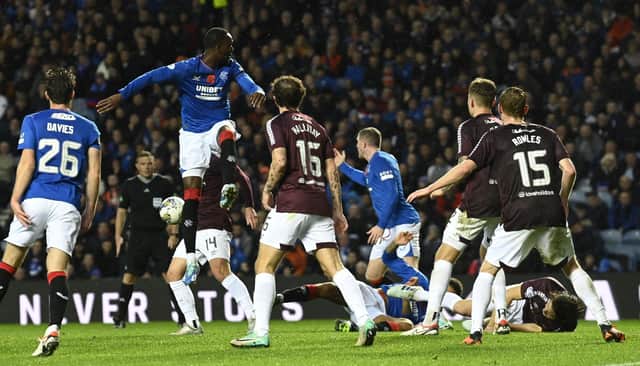 Rangers were awarded a penalty for this incident involving Peter Haring and Connor Goldson.