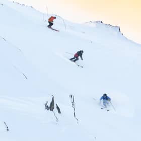Skiers descending the Rannoch Glades piste at Glencoe Mountain Resort PIC: Stevie McKenna / Ski Scotland
