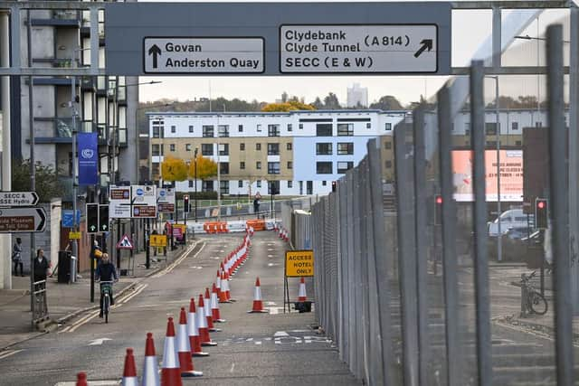 Major roads around Glasgow's SEC have been closed to traffic ahead of the COP26 climate summit (Picture: Jeff J Mitchell/Getty Images)