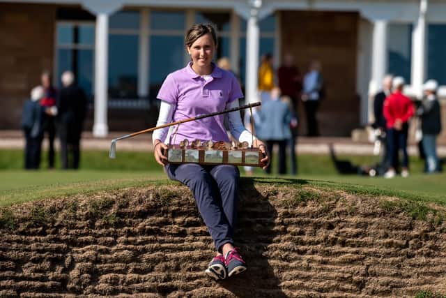 Slovenia's Pia Babnik shows off the Helen Holm Scottish Women's Open trophy after her win in 2019. Picture: Euan Duff
