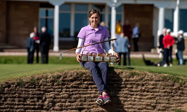 Slovenia's Pia Babnik shows off the Helen Holm Scottish Women's Open trophy after her win in 2019. Picture: Euan Duff