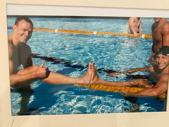 Grimes in his "foot-off" with Aussie swimming great Ian Thorpe during the 2003 World Cup