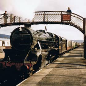 A steam locomotive arriving at Boat of Garten station in the 1980s. Picture: Strathspey Railway