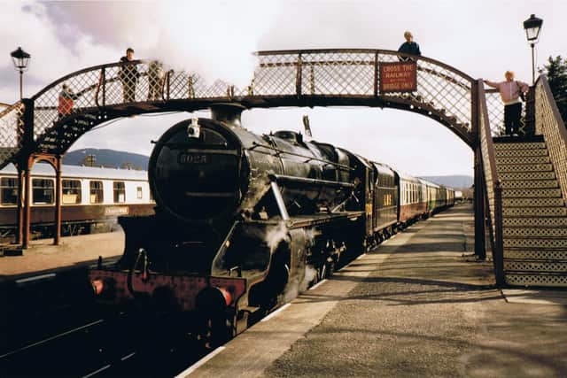 A steam locomotive arriving at Boat of Garten station in the 1980s. Picture: Strathspey Railway