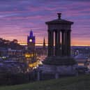 A scenic view across Edinburgh, taking in the business district, from Calton Hill