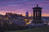 A scenic view across Edinburgh, taking in the business district, from Calton Hill