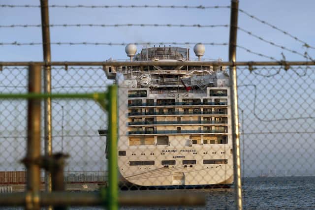 Another Diamond Princess cruise shipwas quarantined in Japan last week (pictured here). AP Photo/Eugene Hoshiko