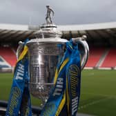 A general view of the Scottish Cup trophy at Hampden Park