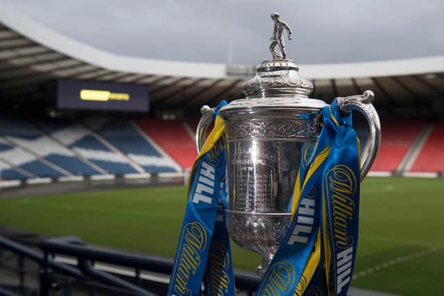 A general view of the Scottish Cup trophy at Hampden Park
