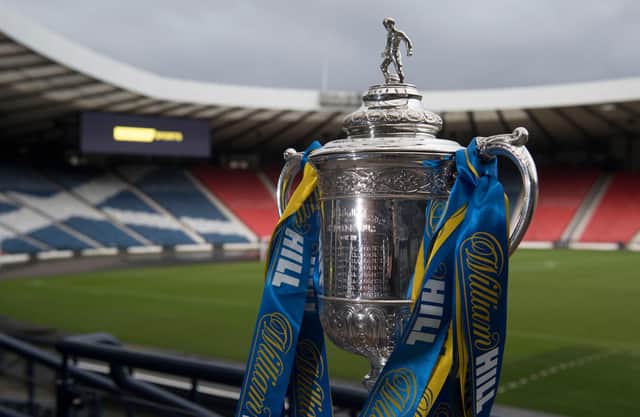 A general view of the Scottish Cup trophy at Hampden Park
