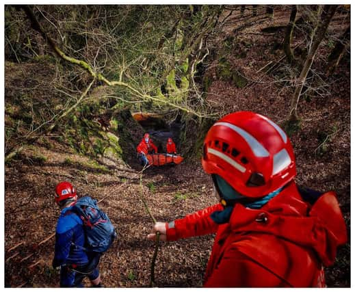 Lomond Mountain Rescue team were there to help the man after he fell at Devil's Pulpit earlier today. Pic: Lomond Mountain Rescue Team.