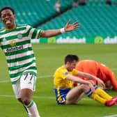 Karamoko Dembele scores his first senior goal, to bring up the 4-0 win over St Johnstone. A strike that should earn him a first senior start in the club's final game of the season, away to Hibs on Saturday. (Photo by Paul Devlin / SNS Group)