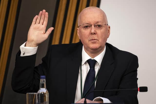 SNP chief executive Peter Murrell is sworn in before giving evidence to the Salmond inquiry committee (Picture: Andy Buchanan/pool/Getty Images)