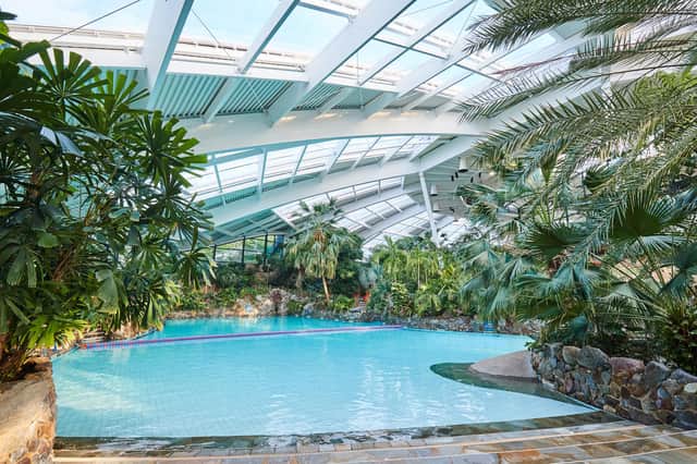 The Subtropical Paradise indoor pool at Center Parcs, Longleat Forest, Wiltshire.