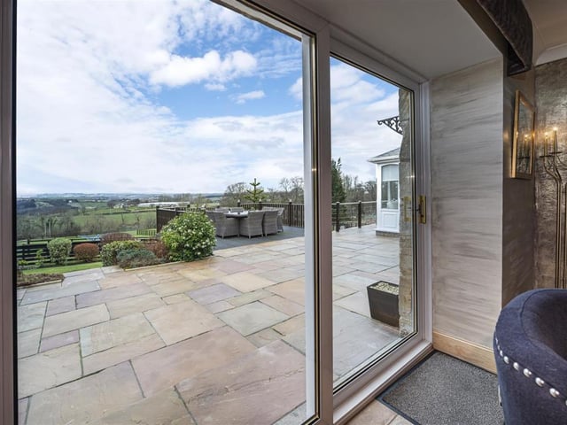 Dining area view with doors out to patio.