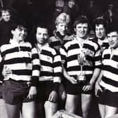 Gary Callander, third from right, with Kelso's triumphant team after the 1984 Melrose Sevens. From left: Roger Baird, Andrew Ker, John Jeffrey, Eric Paxton, Callander, Bob Hogarth and Euan Common.  Picture: Hamish Campbell