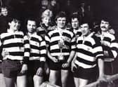 Gary Callander, third from right, with Kelso's triumphant team after the 1984 Melrose Sevens. From left: Roger Baird, Andrew Ker, John Jeffrey, Eric Paxton, Callander, Bob Hogarth and Euan Common.  Picture: Hamish Campbell