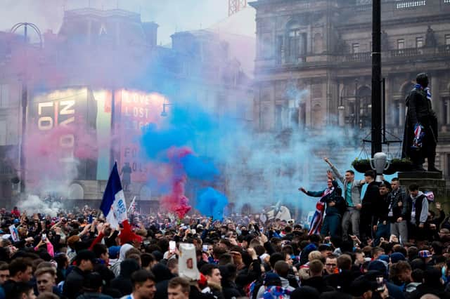 Rangers fans celebrated in George Square after their Scottish Premiership win. Picture: SNS