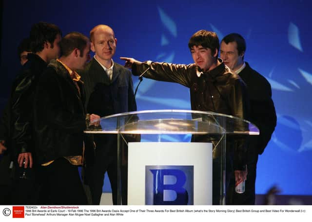 Alan McGee, at the 1996 Brit Awards as Oasis accept one of three awards. Picture: Alan Davidson/Shutterstock