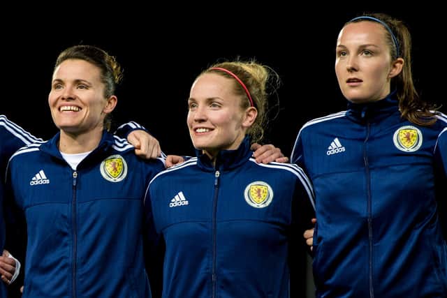 Caroline Weir (right) knows it'll be tougher for Scotland without Kim Little (centre) but believes there's still enough quality to qualify. Picture: SNS