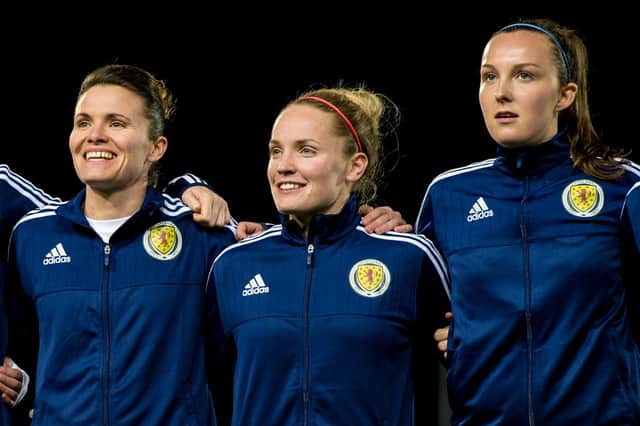 Caroline Weir (right) knows it'll be tougher for Scotland without Kim Little (centre) but believes there's still enough quality to qualify. Picture: SNS