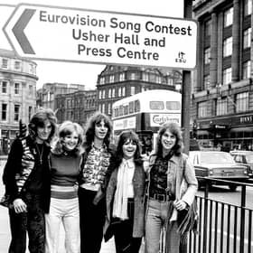The New Seekers, representing the United Kingdom, make their way to the Usher Hall for the Eurovision Contest 1972
