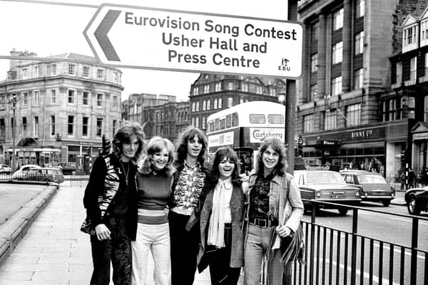 The New Seekers, representing the United Kingdom, make their way to the Usher Hall for the Eurovision Contest 1972