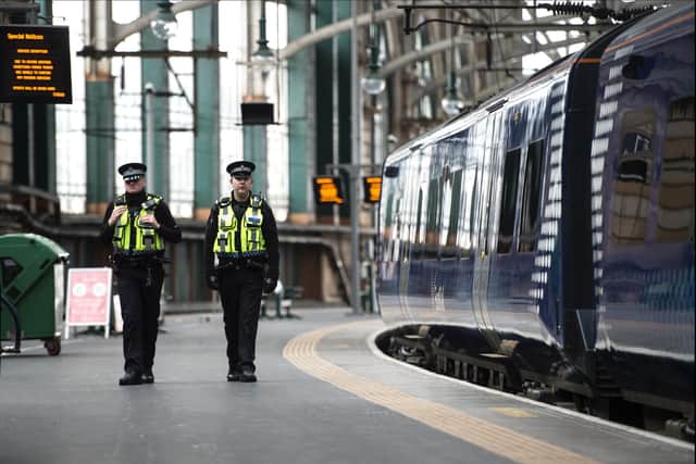 British Transport Police officers patrolling Glasgow Central Station