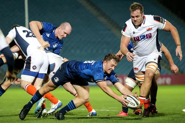 Leinster's Liam Turner is first to the ball against Edinburgh in Dublin. Picture: Laszlo Geczo/INPHO/Shutterstock