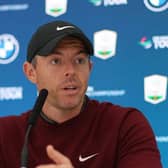 Rory McIlroy speaks in a press conference prior to the BMW PGA Championship at Wentworth Club in Virginia Water. Picture: Richard Heathcote/Getty Images.