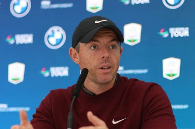 Rory McIlroy speaks in a press conference prior to the BMW PGA Championship at Wentworth Club in Virginia Water. Picture: Richard Heathcote/Getty Images.