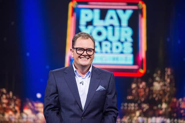Undated ITV Handout Photo from Alan CarrÕs Epic Gameshow. Pictured: Alan Carr. See PA Feature SHOWBIZ TV Quickfire Carr. Picture credit should read: ©ITV. WARNING: This picture must only be used to accompany PAÊFeature SHOWBIZ TV Quickfire Carr. WARNING: This photograph is © ITV and can only be reproduced for editorial purposes directly in connection with the programme or event mentioned above, or ITV plc. Once made available by the ITV Picture Desk, this photograph can be reproduced once only up until the Transmission date and no reproduction fee will be charged. Any subsequent usage may incur a fee. This photograph must not be syndicated to any other publication or website, or permanently archived, without the express written permission of ITV Picture Desk. Full Terms and conditions are available on the website https://www.itv.com/presscentre/itvpictures/terms