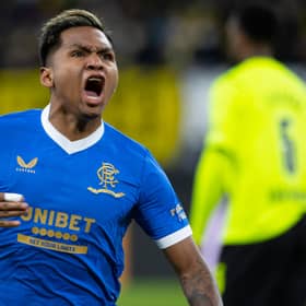 Alfredo Morelos celebrates after scoring against Borussia Dortmund at the Signal Iduna Park. (Photo by Alan Harvey / SNS Group)