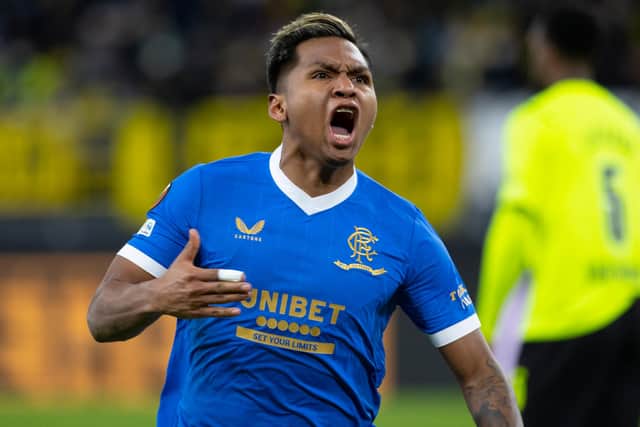 Alfredo Morelos celebrates after scoring against Borussia Dortmund at the Signal Iduna Park. (Photo by Alan Harvey / SNS Group)