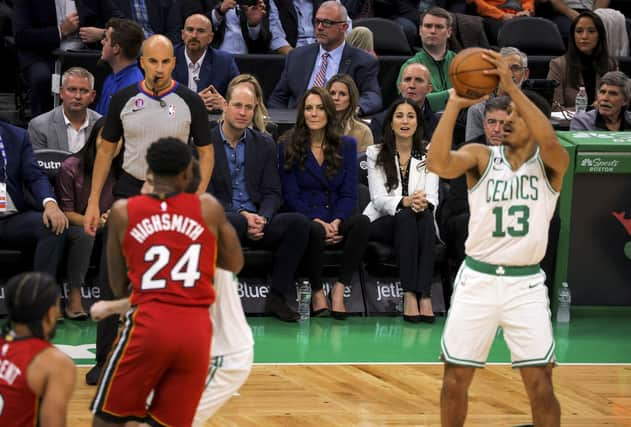 The Prince and Princess of Wales, and Emilia Fazzalari, wife of Celtics owner Wyc Grousbeck.