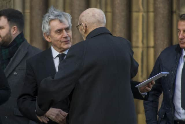 Gordon Brown attends the memorial service for Alistair Darling, with his wife, Sarah. Picture: Lisa Ferguson