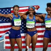 USA celebrate their victory in the women's 4x100m relay at the Rio Olympics, one of 13 gold medals won by the American track and field team at the 2016 Games.  Picture: Shaun Botterill/Getty Images