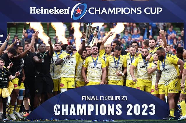 La Rochelle's players celebrate after defeating Leinster in the Heineken Champions Cup final in Dublin. (Photo by Anne-Christine Poujoulat/AFP via Getty Images)