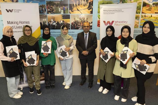 Councillor Bostani with some of the students who received their iPads from Wheatley Group