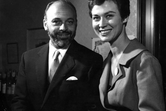 Herbert Lom and Gia Scala attending the premiere of 'I Aim at the Stars' at the New Victoria Cinema in 1960.